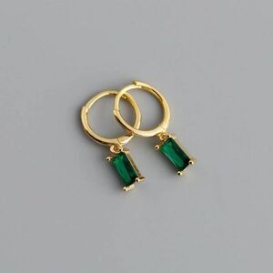 Green diamond hoop earrings #104